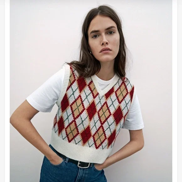 Knitted Vest Argyle Sweater Vest Zara Zara Jackets Coats Zara